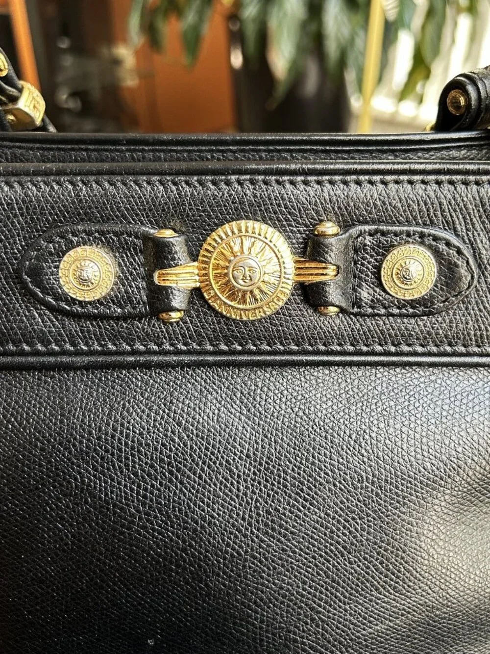 VERSACE Starburst Leather Tote, Black